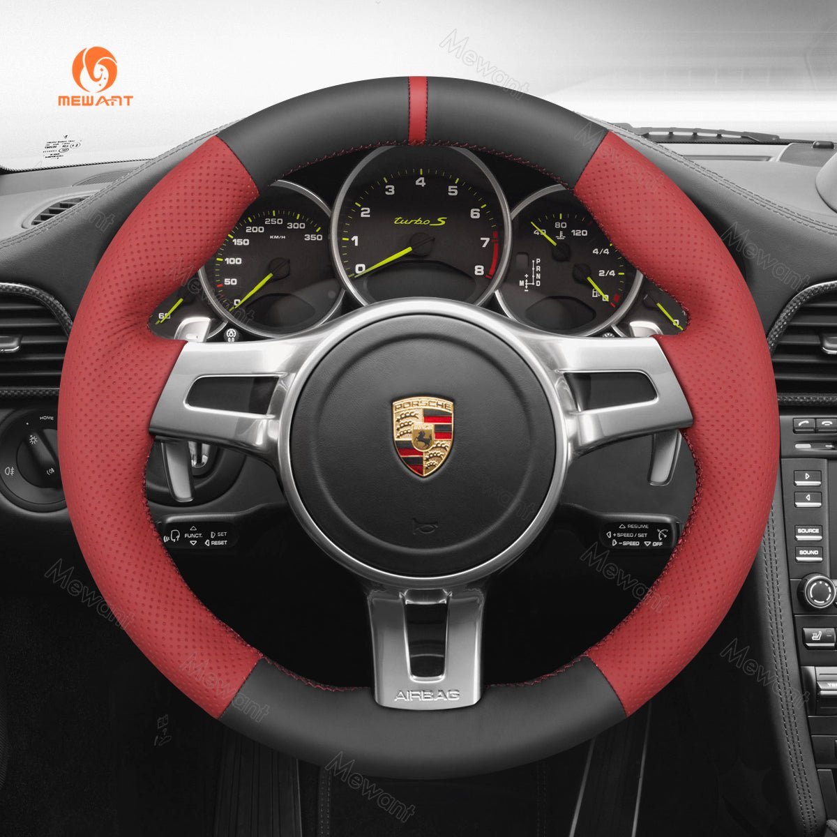 MEWANT Steering Wheel Cover for Porsche 911 Boxster Cayman 981 Cayenne Panamera 2009 - 2016 - Alcantara, Leather, Carbon Fiber, Easy Install, Non - Slip, Best Steering Wheel Cover