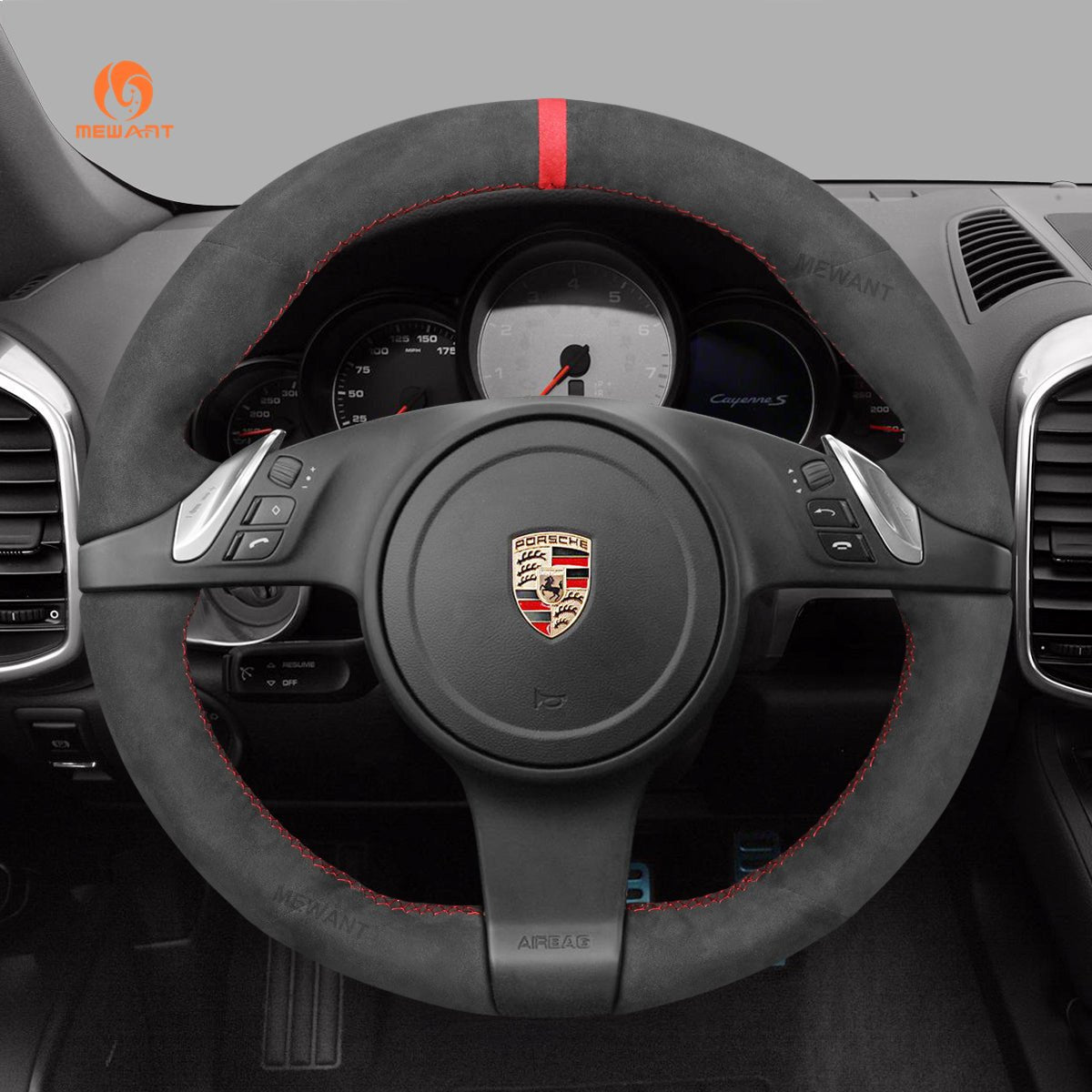 MEWANT Steering Wheel Cover for Porsche 911 Boxster Cayman 981 Cayenne Panamera 2009 - 2016 - Alcantara, Leather, Carbon Fiber, Easy Install, Non - Slip, Best Steering Wheel Cover