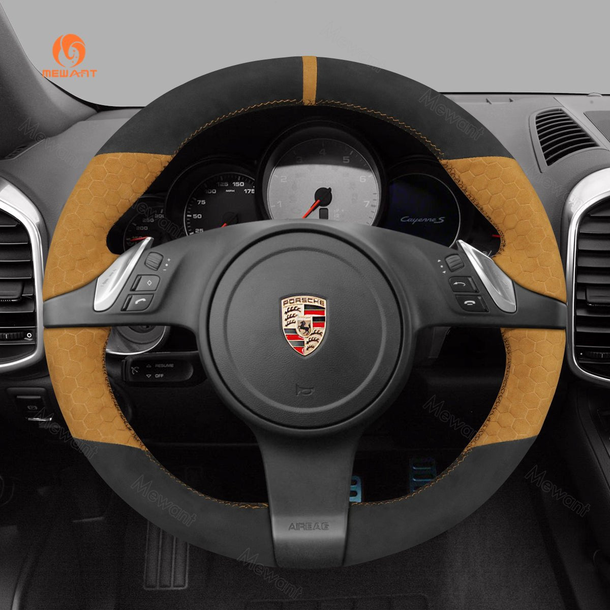 MEWANT Steering Wheel Cover for Porsche 911 Boxster Cayman 981 Cayenne Panamera 2009 - 2016 - Alcantara, Leather, Carbon Fiber, Easy Install, Non - Slip, Best Steering Wheel Cover