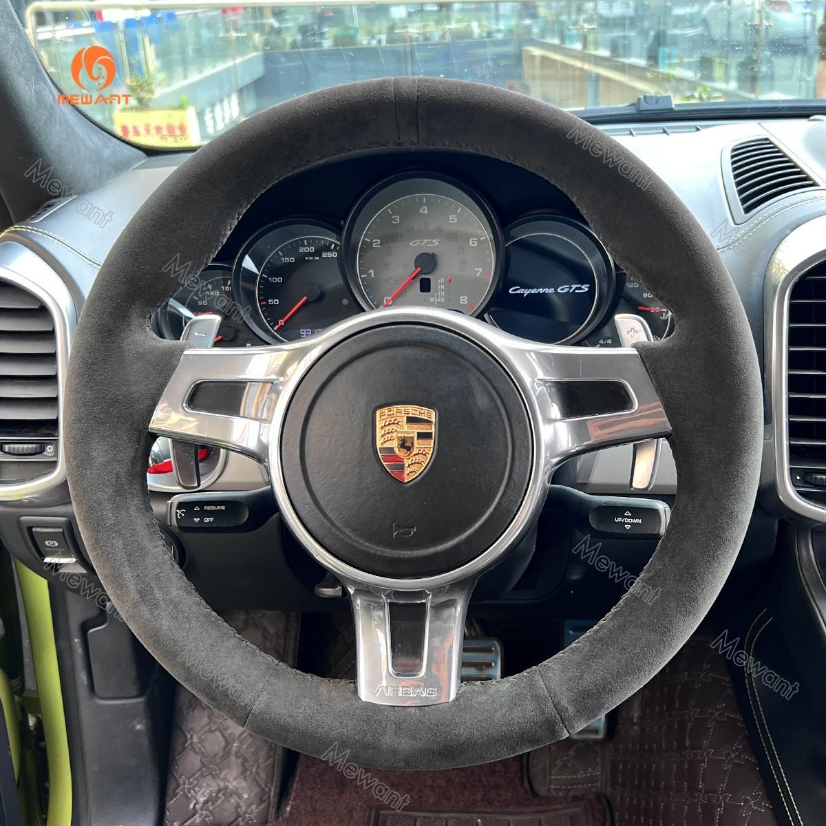 MEWANT Steering Wheel Cover for Porsche 911 Boxster Cayman 981 Cayenne Panamera 2009 - 2016 - Alcantara, Leather, Carbon Fiber, Easy Install, Non - Slip, Best Steering Wheel Cover