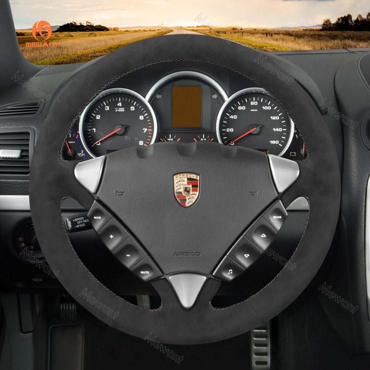 MEWANT Steering Wheel Cover for Porsche Cayenne 2003 - 2010 - Alcantara, Leather, Carbon Fiber, Easy Install, Non - Slip, Best Steering Wheel Cover