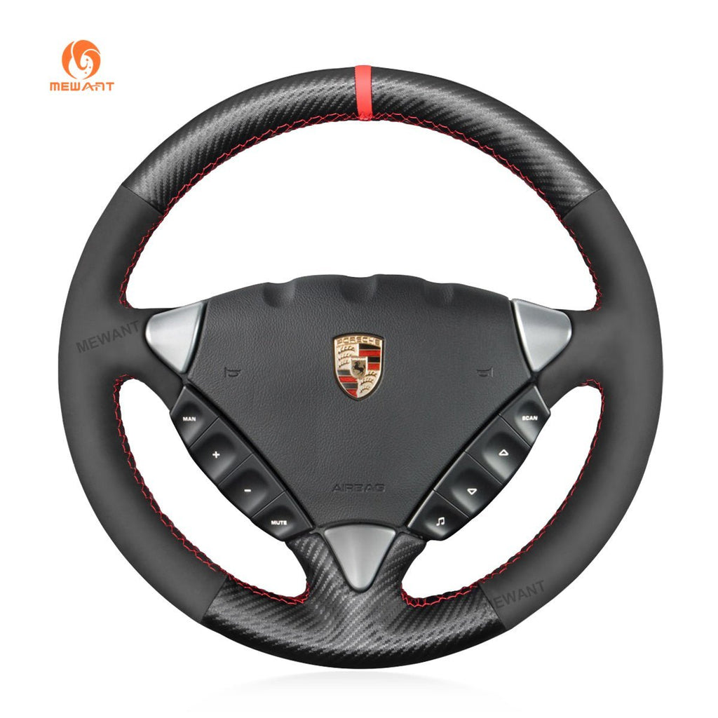 MEWANT Steering Wheel Cover for Porsche Cayenne 2003 - 2010 - Alcantara, Leather, Carbon Fiber, Easy Install, Non - Slip, Best Steering Wheel Cover