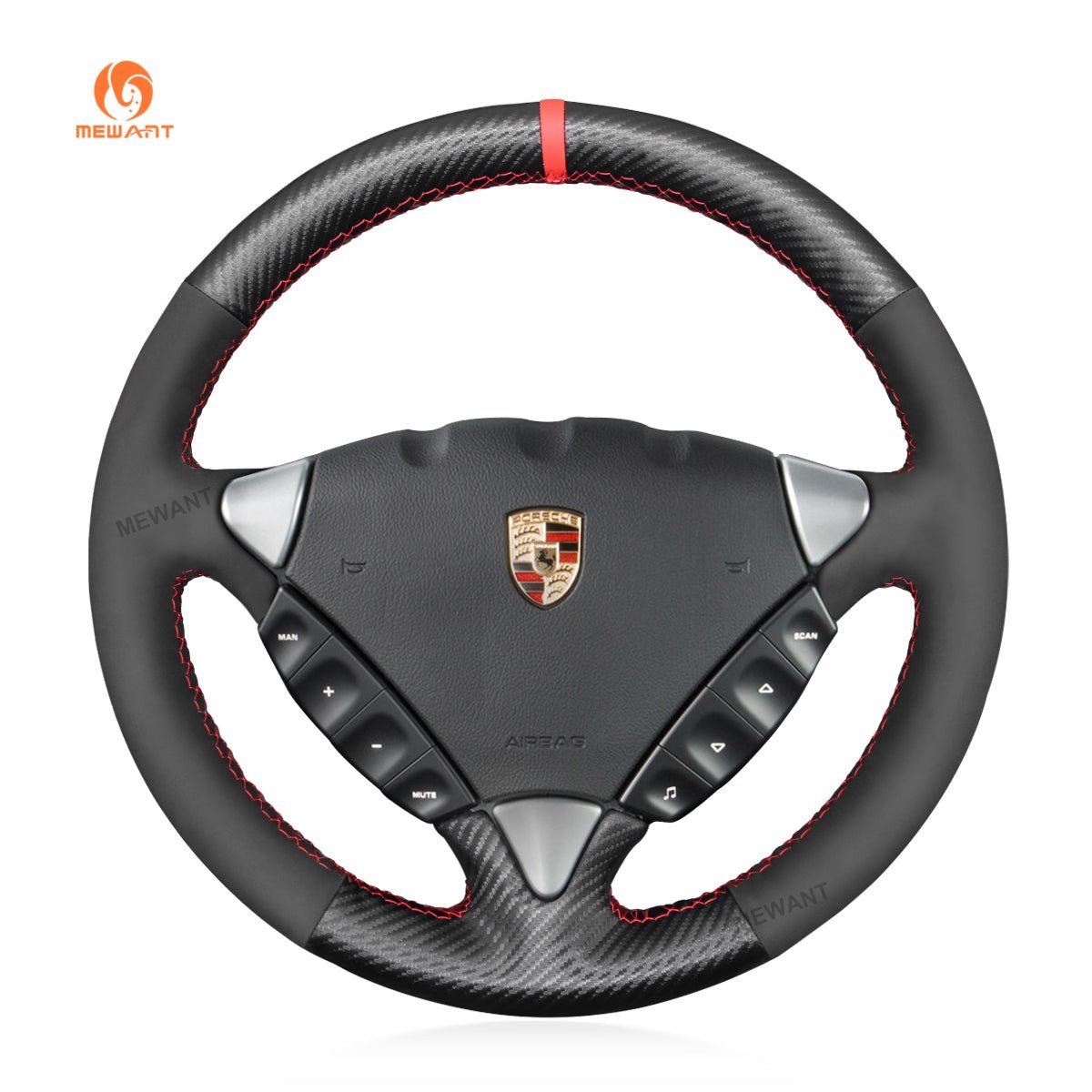 MEWANT Steering Wheel Cover for Porsche Cayenne 2003 - 2010 - Alcantara, Leather, Carbon Fiber, Easy Install, Non - Slip, Best Steering Wheel Cover