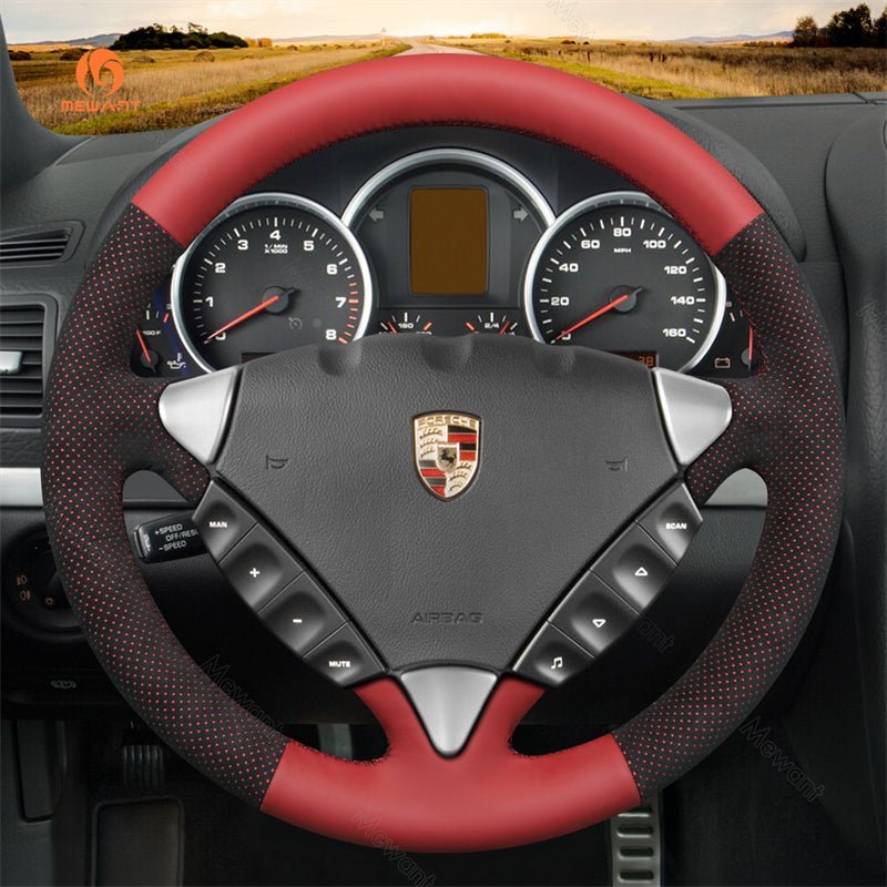 MEWANT Steering Wheel Cover for Porsche Cayenne 2003 - 2010 - Alcantara, Leather, Carbon Fiber, Easy Install, Non - Slip, Best Steering Wheel Cover