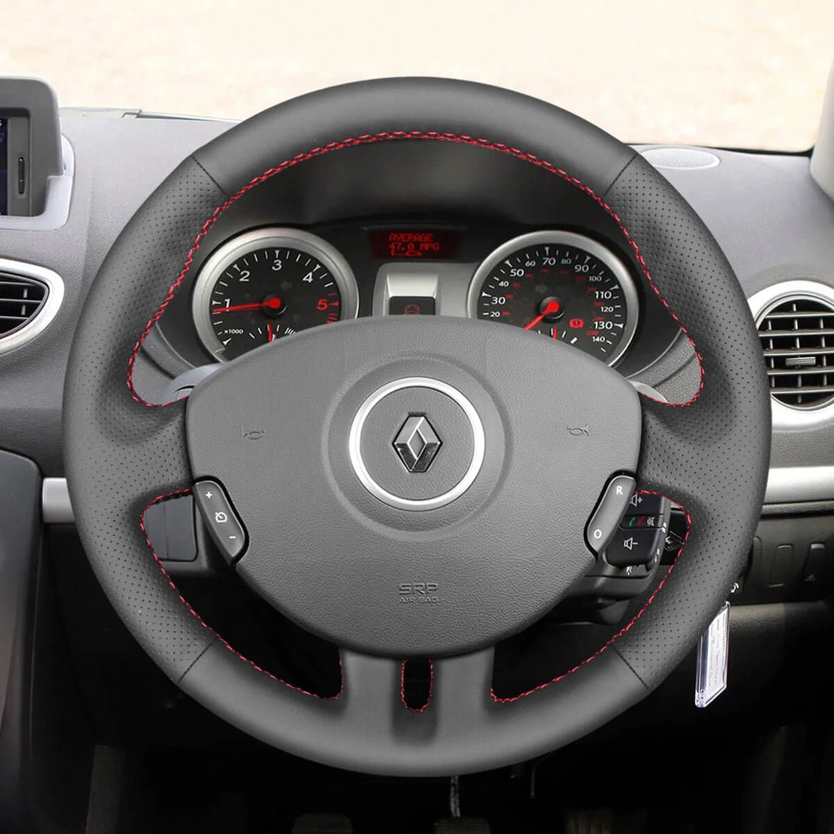 MEWANT Steering Wheel Cover for Renault Clio 3 2005 - 2012 - Alcantara, Leather, Carbon Fiber, Easy Install, Non - Slip, Best Steering Wheel Cover