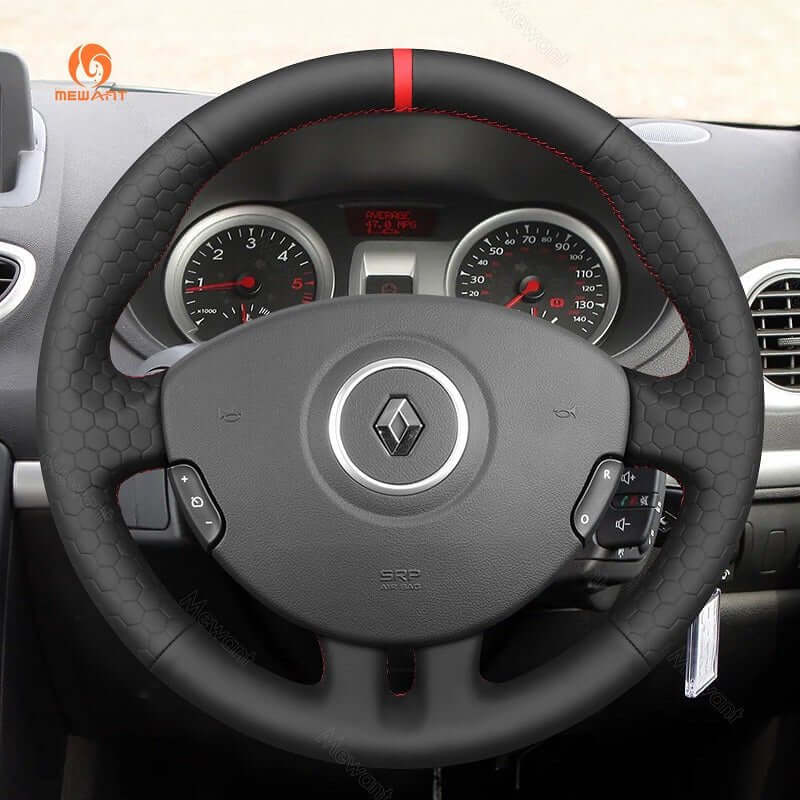 MEWANT Steering Wheel Cover for Renault Clio 3 2005 - 2012 - Alcantara, Leather, Carbon Fiber, Easy Install, Non - Slip, Best Steering Wheel Cover