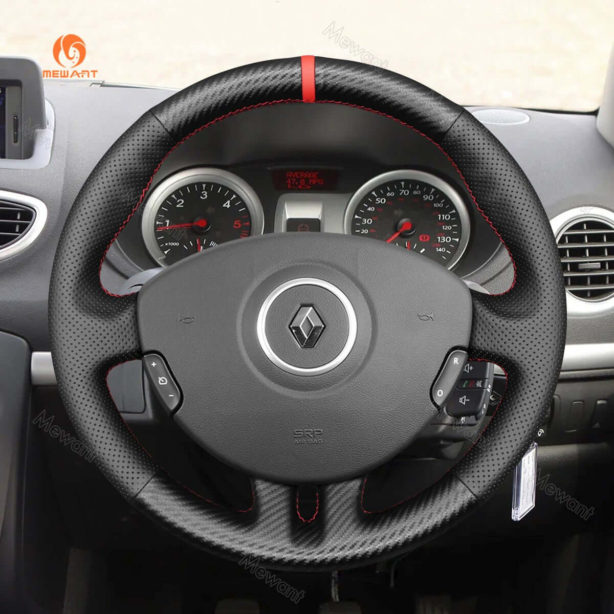 MEWANT Steering Wheel Cover for Renault Clio 3 2005 - 2012 - Alcantara, Leather, Carbon Fiber, Easy Install, Non - Slip, Best Steering Wheel Cover