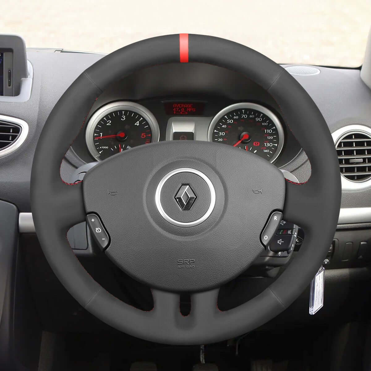 MEWANT Steering Wheel Cover for Renault Clio 3 2005 - 2012 - Alcantara, Leather, Carbon Fiber, Easy Install, Non - Slip, Best Steering Wheel Cover