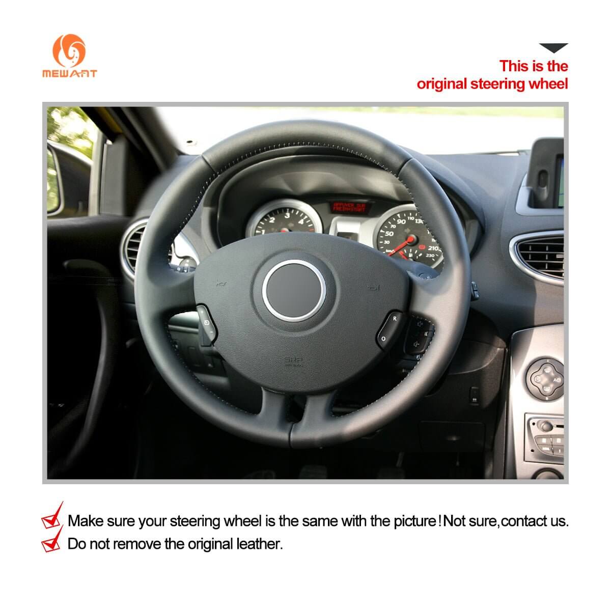 MEWANT Steering Wheel Cover for Renault Clio 3 2005 - 2012 - Alcantara, Leather, Carbon Fiber, Easy Install, Non - Slip, Best Steering Wheel Cover