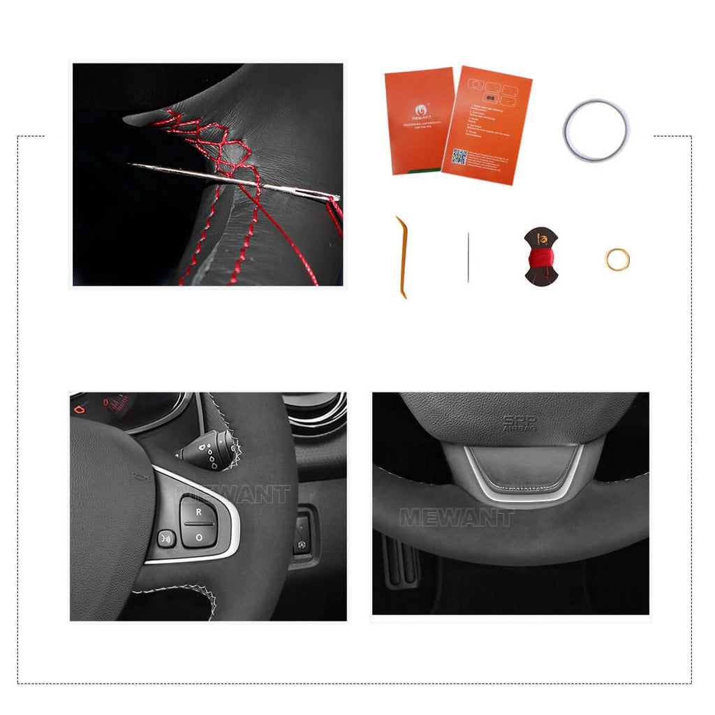 MEWANT Steering Wheel Cover for Renault Clio 4 IV Captur Kaptur 2016 - 2020 - Alcantara, Leather, Carbon Fiber, Easy Install, Non - Slip, Best Steering Wheel Cover