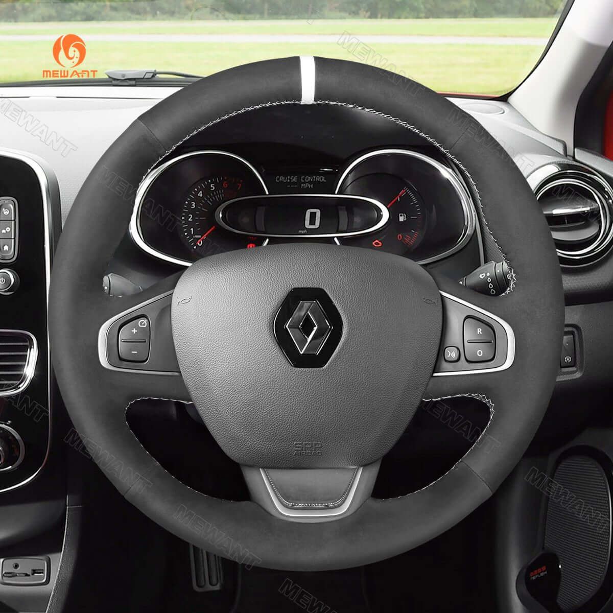 MEWANT Steering Wheel Cover for Renault Clio 4 IV Captur Kaptur 2016 - 2020 - Alcantara, Leather, Carbon Fiber, Easy Install, Non - Slip, Best Steering Wheel Cover