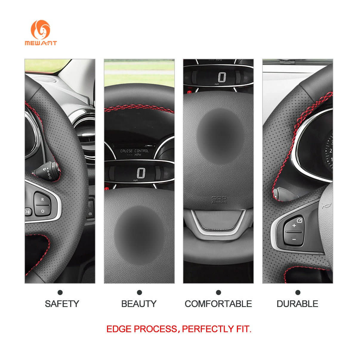 MEWANT Steering Wheel Cover for Renault Clio 4 IV Captur Kaptur 2016 - 2020 - Alcantara, Leather, Carbon Fiber, Easy Install, Non - Slip, Best Steering Wheel Cover
