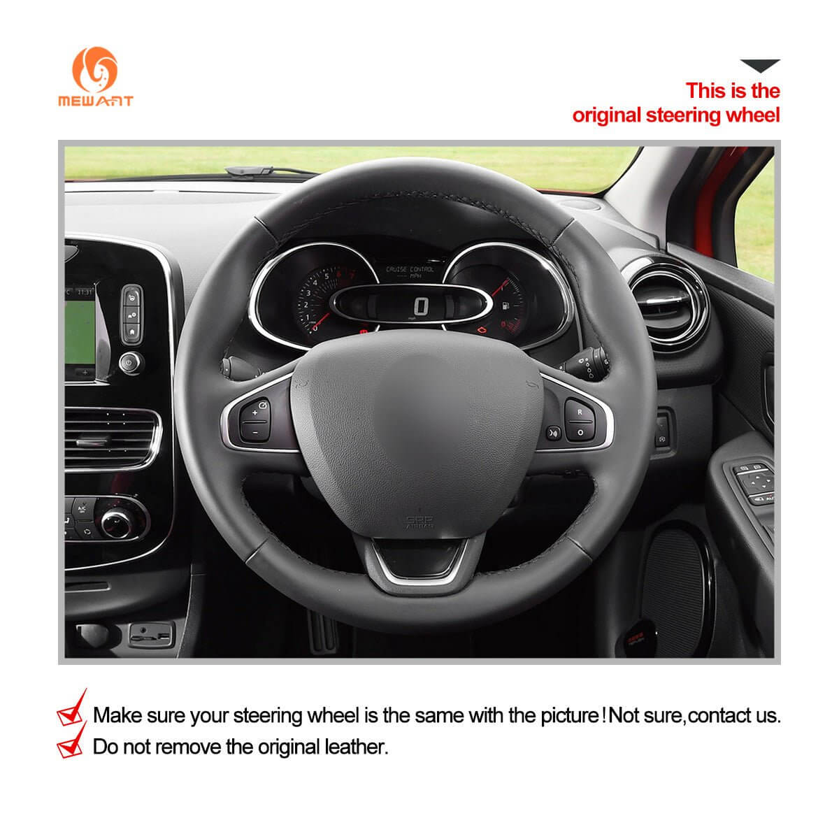 MEWANT Steering Wheel Cover for Renault Clio 4 IV Captur Kaptur 2016 - 2020 - Alcantara, Leather, Carbon Fiber, Easy Install, Non - Slip, Best Steering Wheel Cover