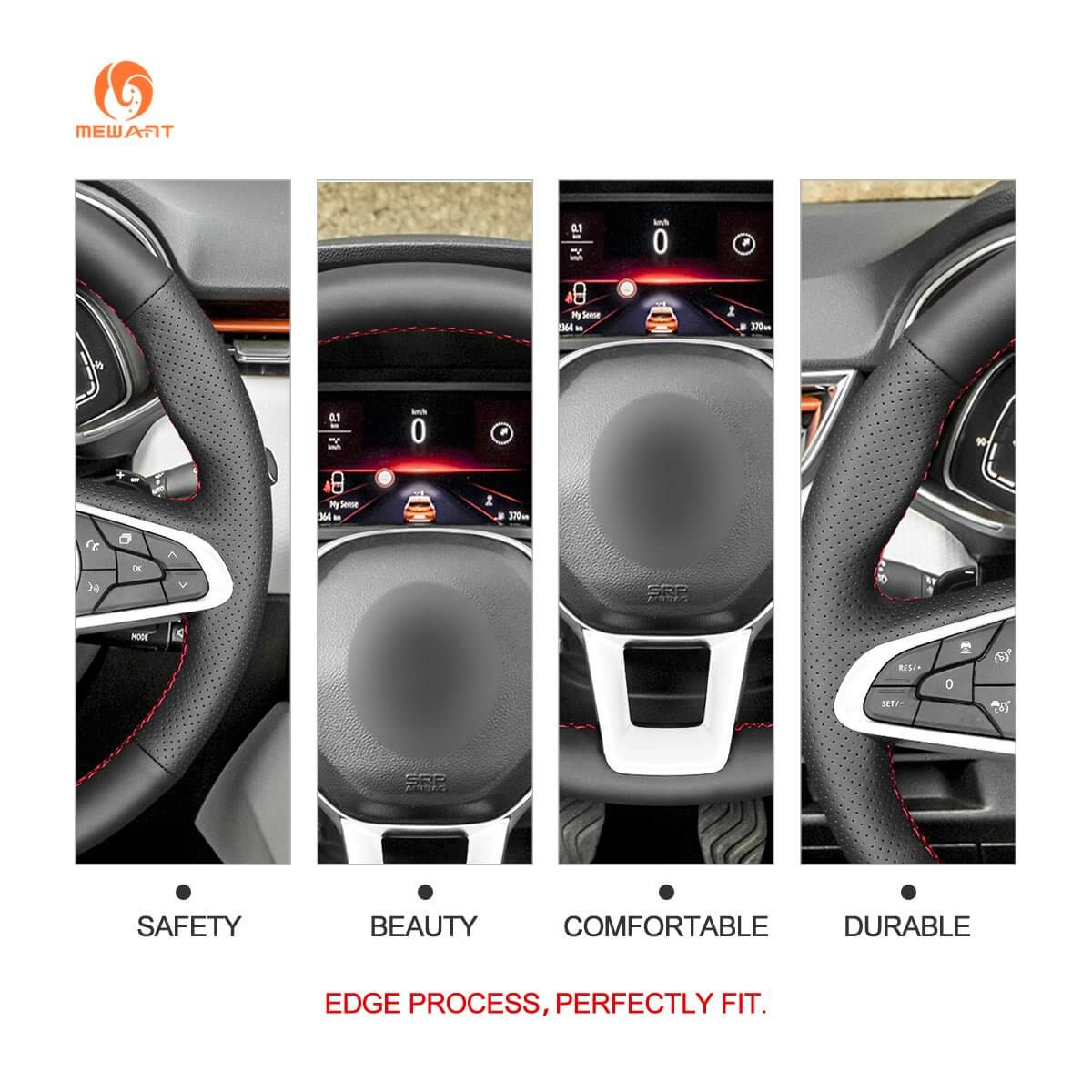 MEWANT Steering Wheel Cover for Renault Clio 5 V Captur 2 Zoe 2019 - 2020 - Alcantara, Leather, Carbon Fiber, Easy Install, Non - Slip, Best Steering Wheel Cover