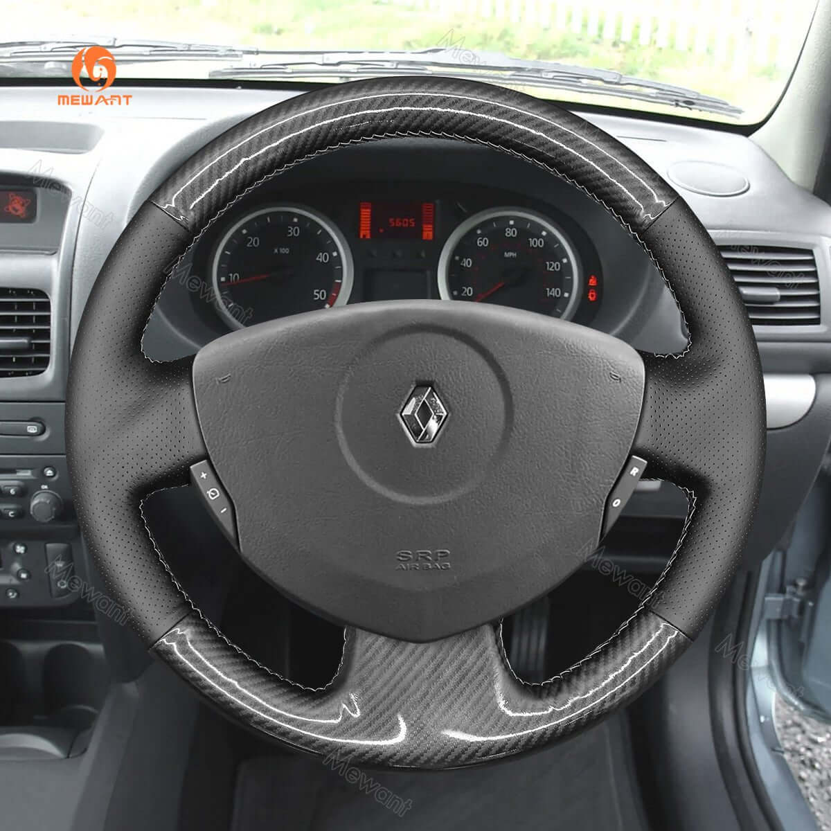 MEWANT Steering Wheel Cover for Renault / Dacia Clio Twingo Sandero 2001 - 2014 - Alcantara, Leather, Carbon Fiber, Easy Install, Non - Slip, Best Steering Wheel Cover
