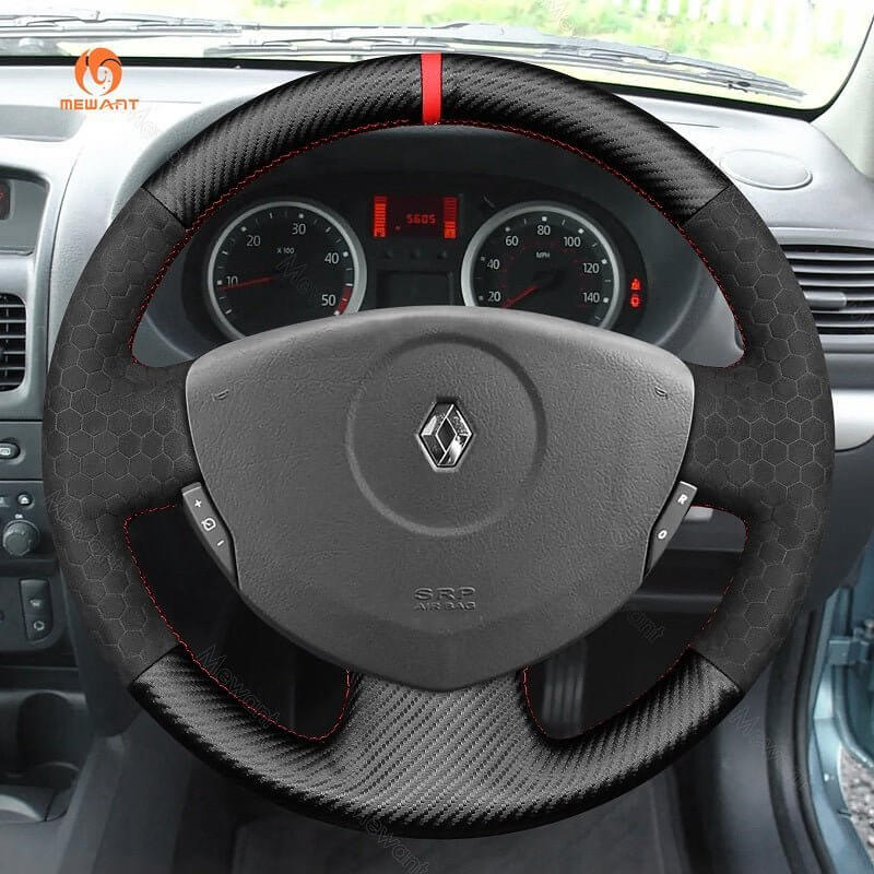 MEWANT Steering Wheel Cover for Renault / Dacia Clio Twingo Sandero 2001 - 2014 - Alcantara, Leather, Carbon Fiber, Easy Install, Non - Slip, Best Steering Wheel Cover