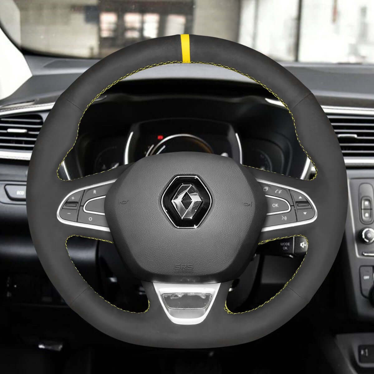 MEWANT Steering Wheel Cover for Renault Kadjar Koleos Megane Talisman Scenic Espace 2015 - 2019 - Alcantara, Leather, Carbon Fiber, Easy Install, Non - Slip, Best Steering Wheel Cover