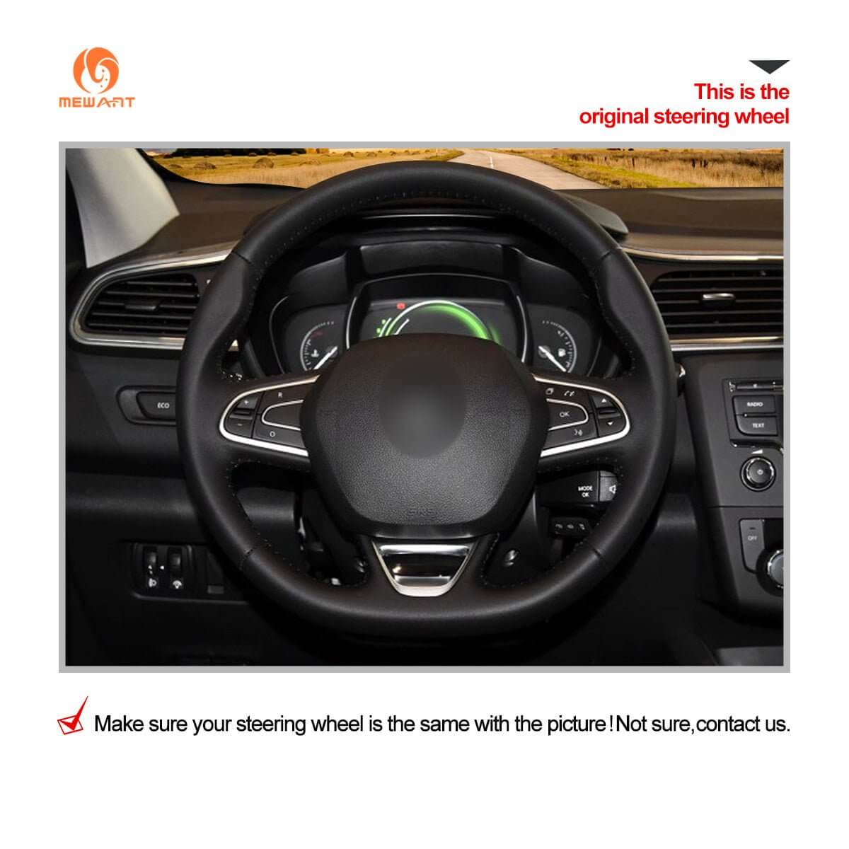 MEWANT Steering Wheel Cover for Renault Kadjar Koleos Megane Talisman Scenic Espace 2015 - 2019 - Alcantara, Leather, Carbon Fiber, Easy Install, Non - Slip, Best Steering Wheel Cover