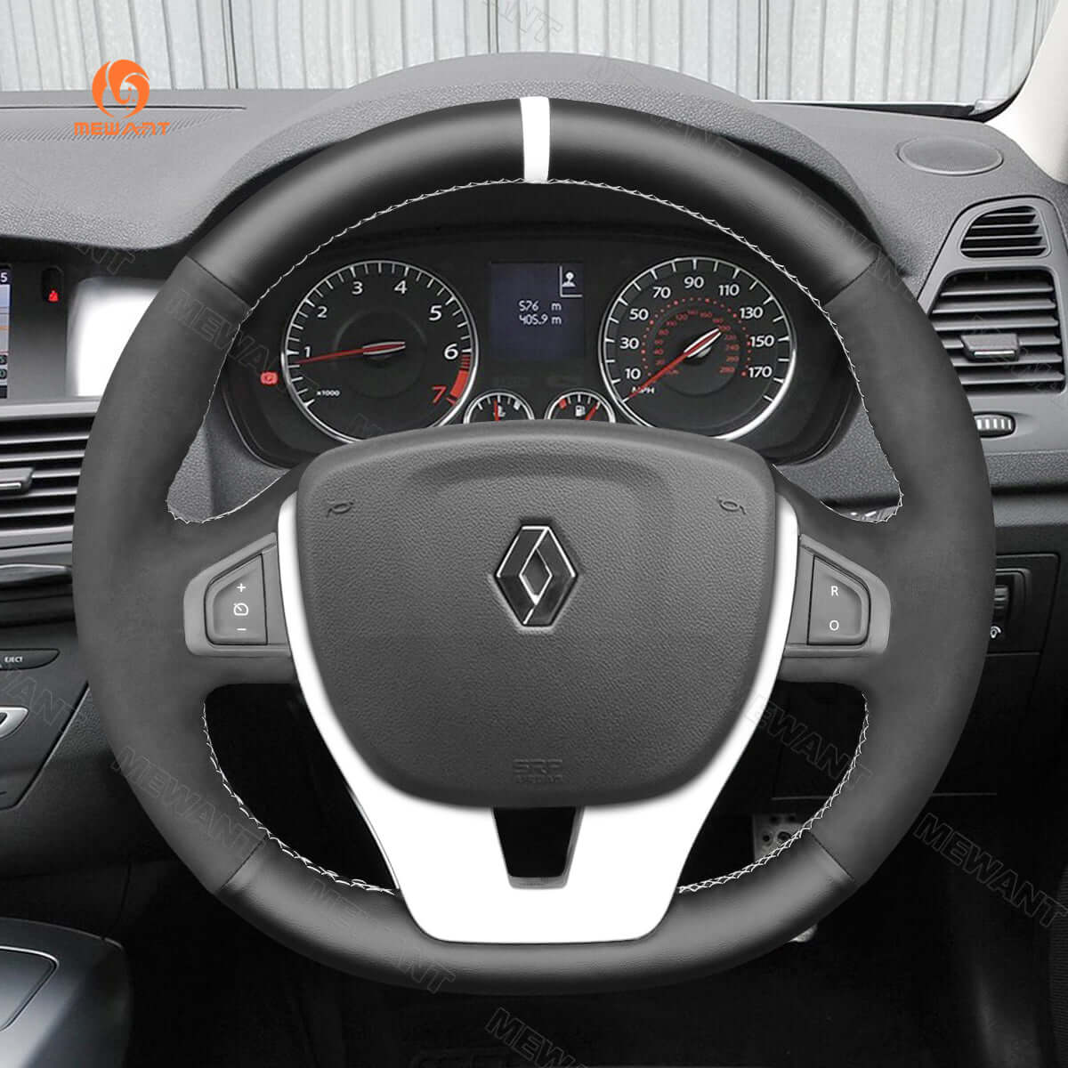 MEWANT Steering Wheel Cover for Renault Laguna 3 2007 - 2015 - Alcantara, Leather, Carbon Fiber, Easy Install, Non - Slip, Best Steering Wheel Cover