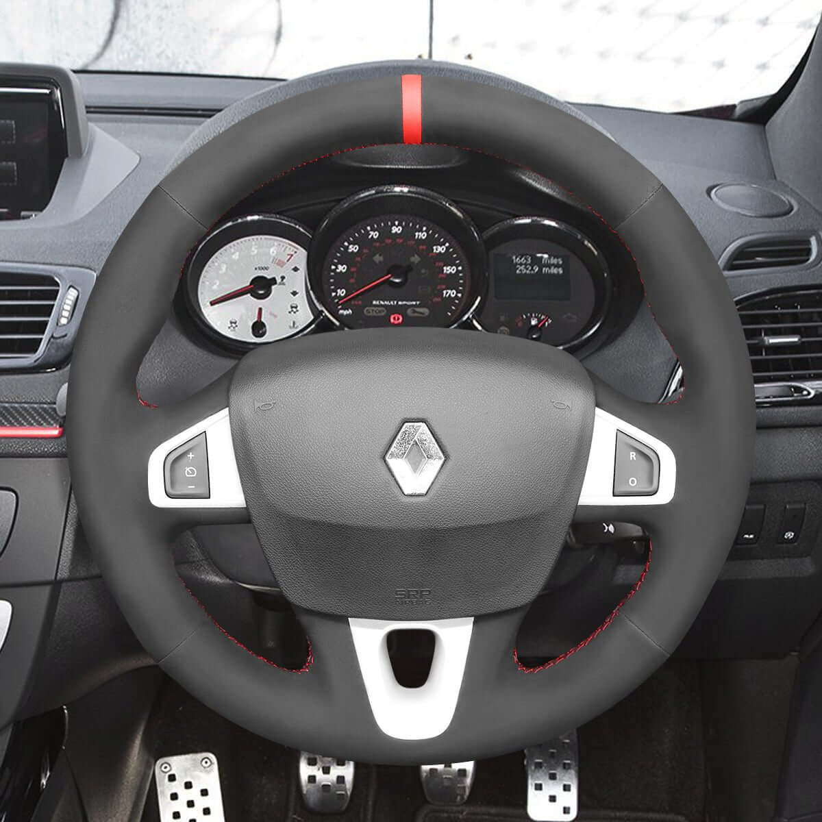 MEWANT Steering Wheel Cover for Renault Megane 3 Coupe RS 2010 - 2016 - Alcantara, Leather, Carbon Fiber, Easy Install, Non - Slip, Best Steering Wheel Cover
