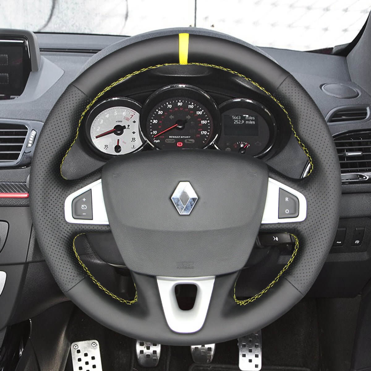 MEWANT Steering Wheel Cover for Renault Megane 3 Coupe RS 2010 - 2016 - Alcantara, Leather, Carbon Fiber, Easy Install, Non - Slip, Best Steering Wheel Cover