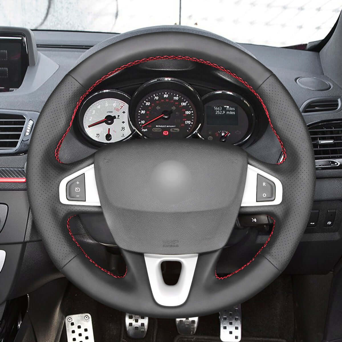 MEWANT Steering Wheel Cover for Renault Megane 3 Coupe RS 2010 - 2016 - Alcantara, Leather, Carbon Fiber, Easy Install, Non - Slip, Best Steering Wheel Cover