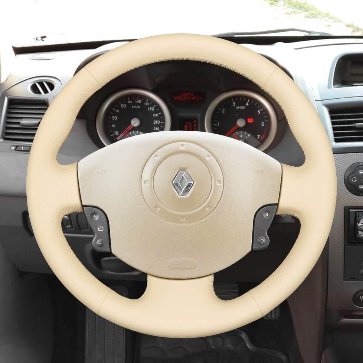 MEWANT Steering Wheel Cover for Renault Megane Scenic2 Grand Scenic Kangoo 2002 - 2013 - Alcantara, Leather, Carbon Fiber, Easy Install, Non - Slip, Best Steering Wheel Cover