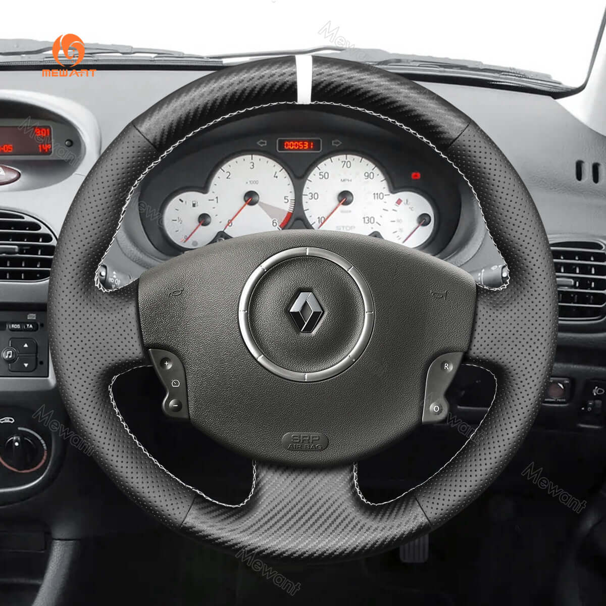 MEWANT Steering Wheel Cover for Renault Megane Scenic2 Grand Scenic Kangoo 2002 - 2013 - Alcantara, Leather, Carbon Fiber, Easy Install, Non - Slip, Best Steering Wheel Cover
