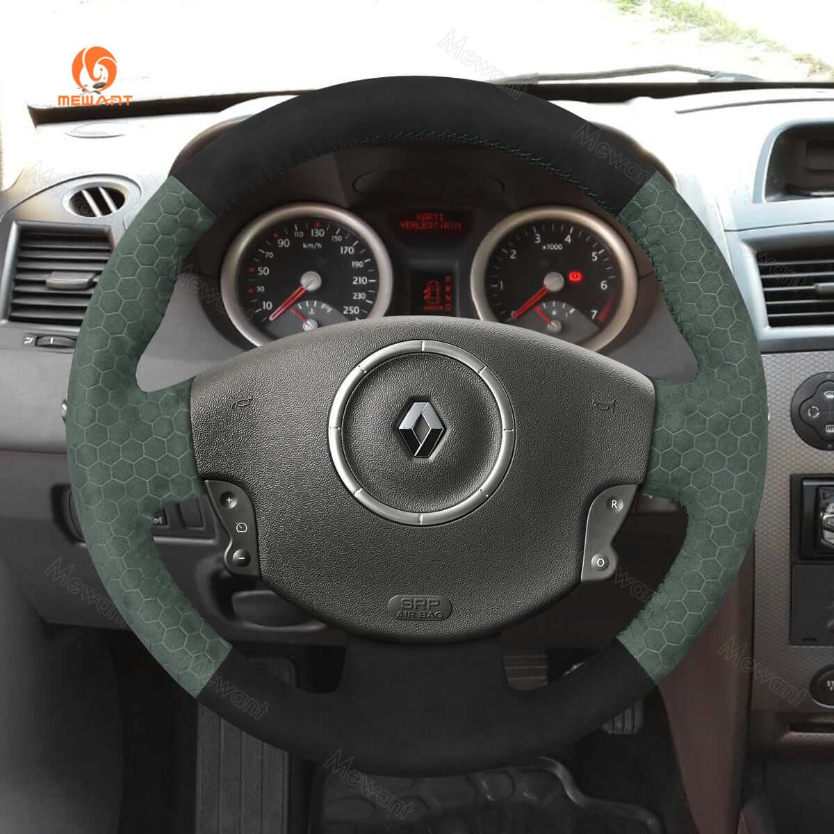 MEWANT Steering Wheel Cover for Renault Megane Scenic2 Grand Scenic Kangoo 2002 - 2013 - Alcantara, Leather, Carbon Fiber, Easy Install, Non - Slip, Best Steering Wheel Cover