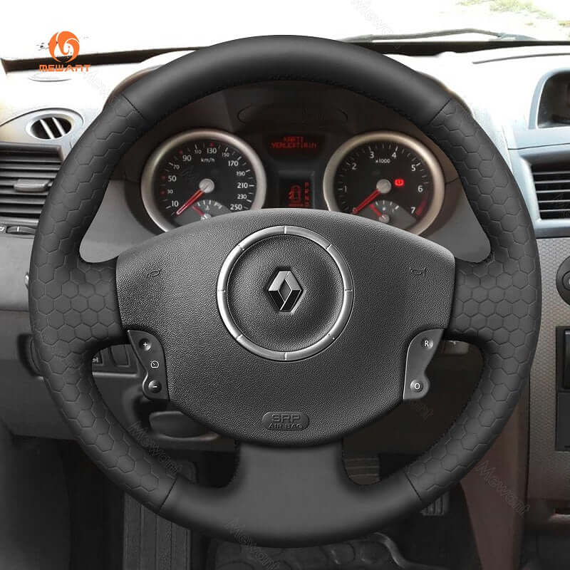 MEWANT Steering Wheel Cover for Renault Megane Scenic2 Grand Scenic Kangoo 2002 - 2013 - Alcantara, Leather, Carbon Fiber, Easy Install, Non - Slip, Best Steering Wheel Cover