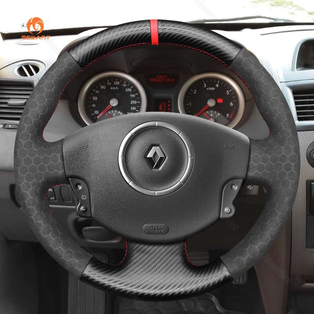 MEWANT Steering Wheel Cover for Renault Megane Scenic2 Grand Scenic Kangoo 2002 - 2013 - Alcantara, Leather, Carbon Fiber, Easy Install, Non - Slip, Best Steering Wheel Cover