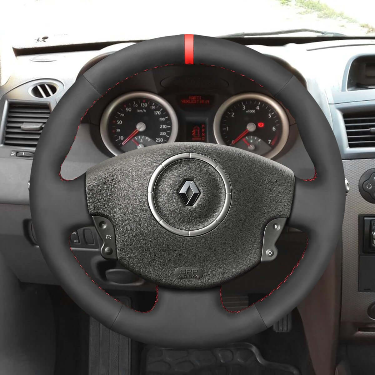 MEWANT Steering Wheel Cover for Renault Megane Scenic2 Grand Scenic Kangoo 2002 - 2013 - Alcantara, Leather, Carbon Fiber, Easy Install, Non - Slip, Best Steering Wheel Cover
