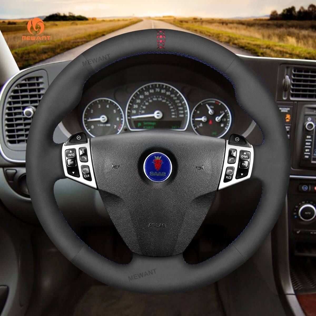 MEWANT Steering Wheel Cover for Saab 9 - 3 9 - 5 2006 - 2011 - Alcantara, Leather, Carbon Fiber, Easy Install, Non - Slip, Best Steering Wheel Cover