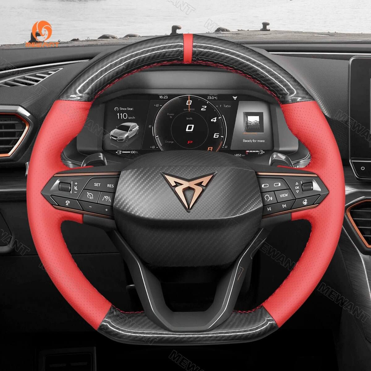 MEWANT Steering Wheel Cover for Seat Cupra Leon 2020 - 2021 - Alcantara, Leather, Carbon Fiber, Easy Install, Non - Slip, Best Steering Wheel Cover