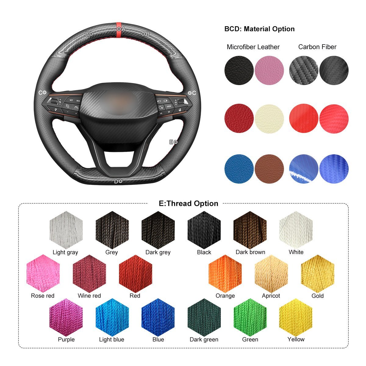 MEWANT Steering Wheel Cover for Seat Cupra Leon 2020 - 2021 - Alcantara, Leather, Carbon Fiber, Easy Install, Non - Slip, Best Steering Wheel Cover