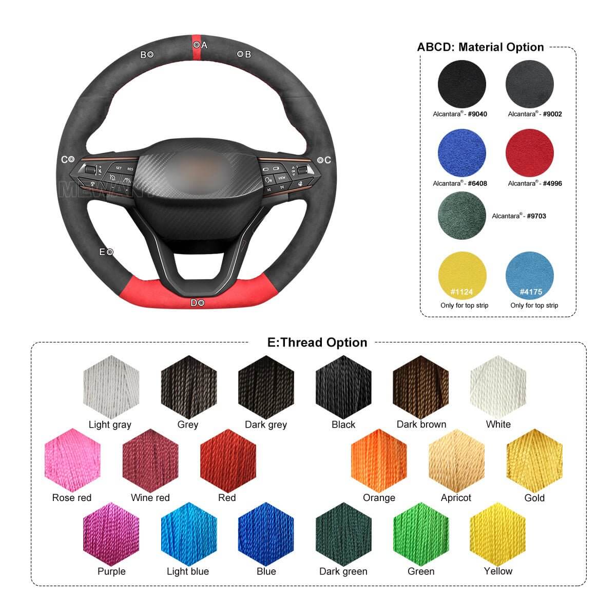 MEWANT Steering Wheel Cover for Seat Cupra Leon 2020 - 2021 - Alcantara, Leather, Carbon Fiber, Easy Install, Non - Slip, Best Steering Wheel Cover