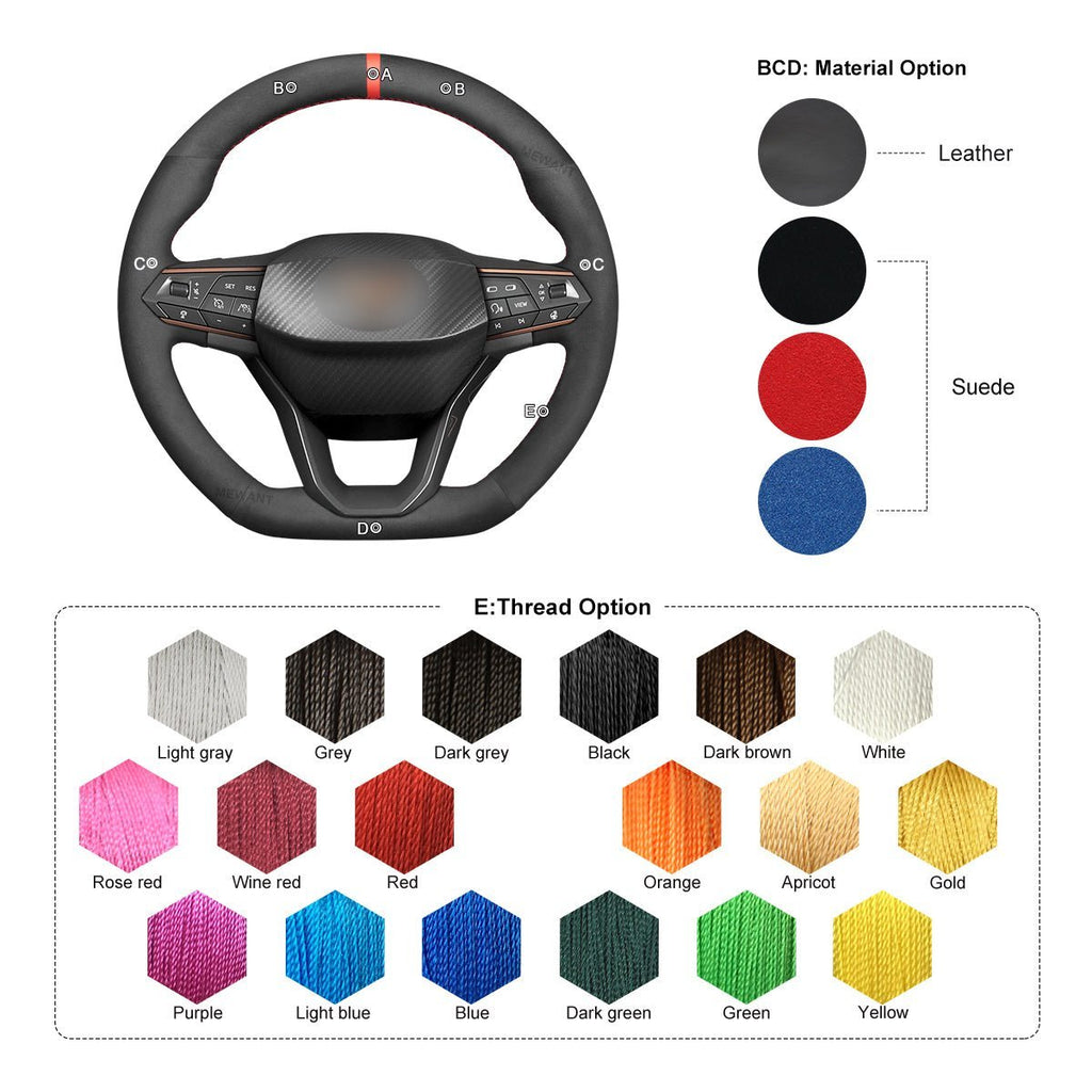 MEWANT Steering Wheel Cover for Seat Cupra Leon 2020 - 2021 - Alcantara, Leather, Carbon Fiber, Easy Install, Non - Slip, Best Steering Wheel Cover
