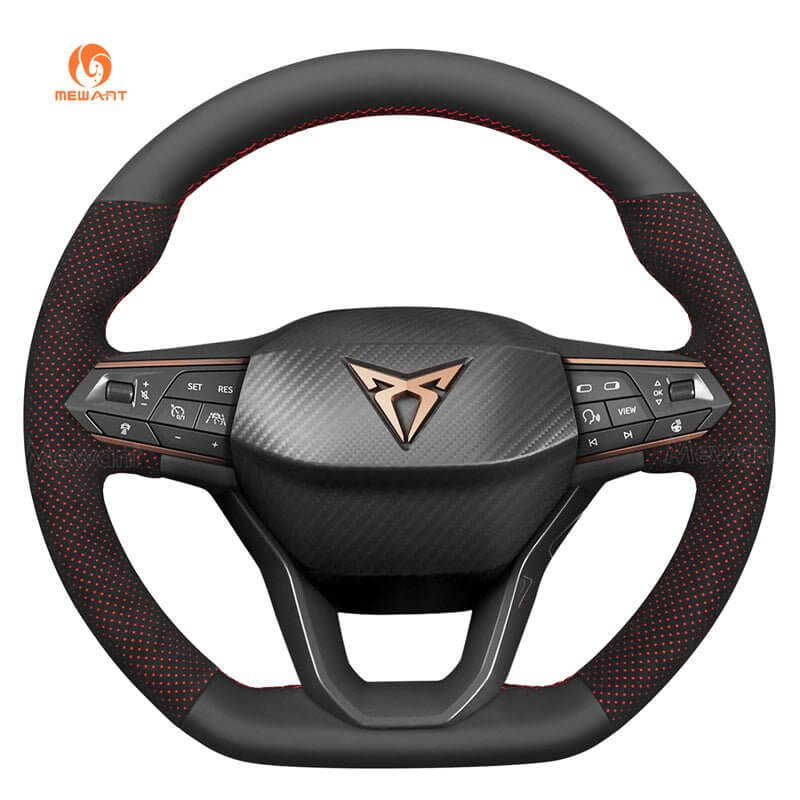 MEWANT Steering Wheel Cover for Seat Cupra Leon 2020 - 2021 - Alcantara, Leather, Carbon Fiber, Easy Install, Non - Slip, Best Steering Wheel Cover