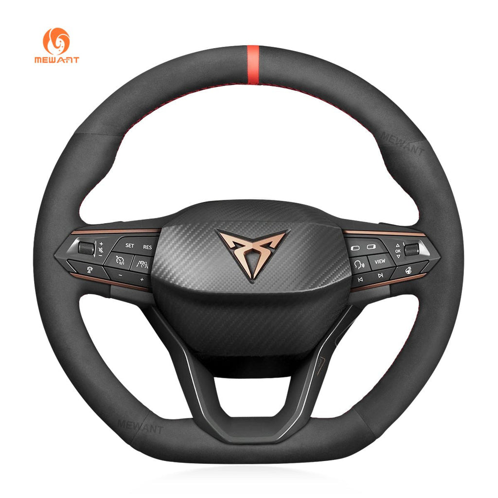 MEWANT Steering Wheel Cover for Seat Cupra Leon 2020 - 2021 - Alcantara, Leather, Carbon Fiber, Easy Install, Non - Slip, Best Steering Wheel Cover