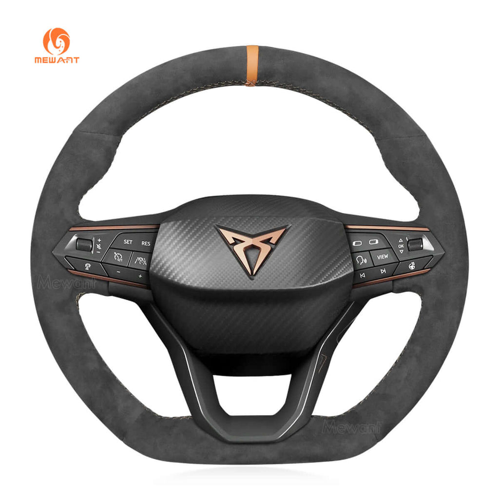 MEWANT Steering Wheel Cover for Seat Cupra Leon 2020 - 2021 - Alcantara, Leather, Carbon Fiber, Easy Install, Non - Slip, Best Steering Wheel Cover