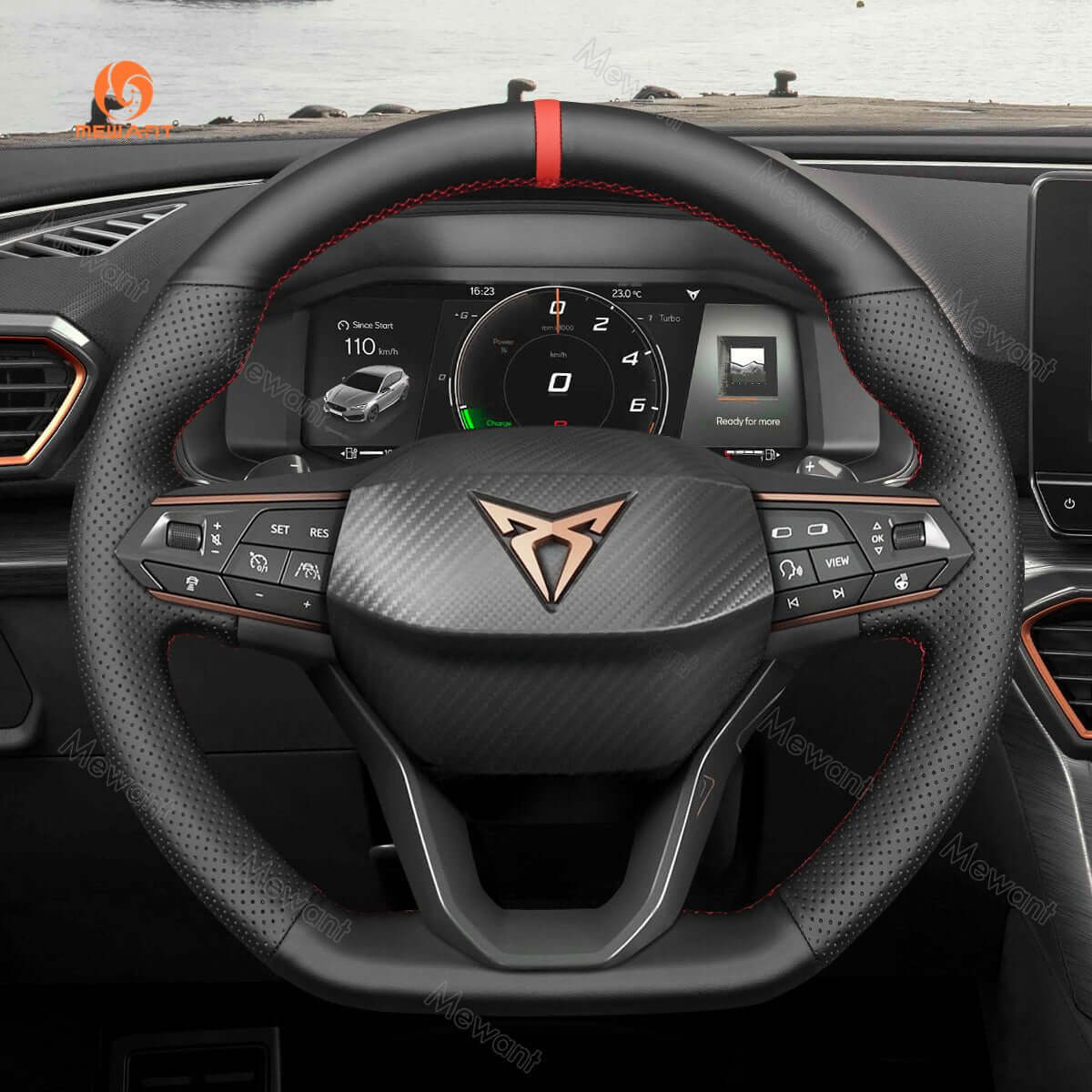 MEWANT Steering Wheel Cover for Seat Cupra Leon 2020 - 2021 - Alcantara, Leather, Carbon Fiber, Easy Install, Non - Slip, Best Steering Wheel Cover