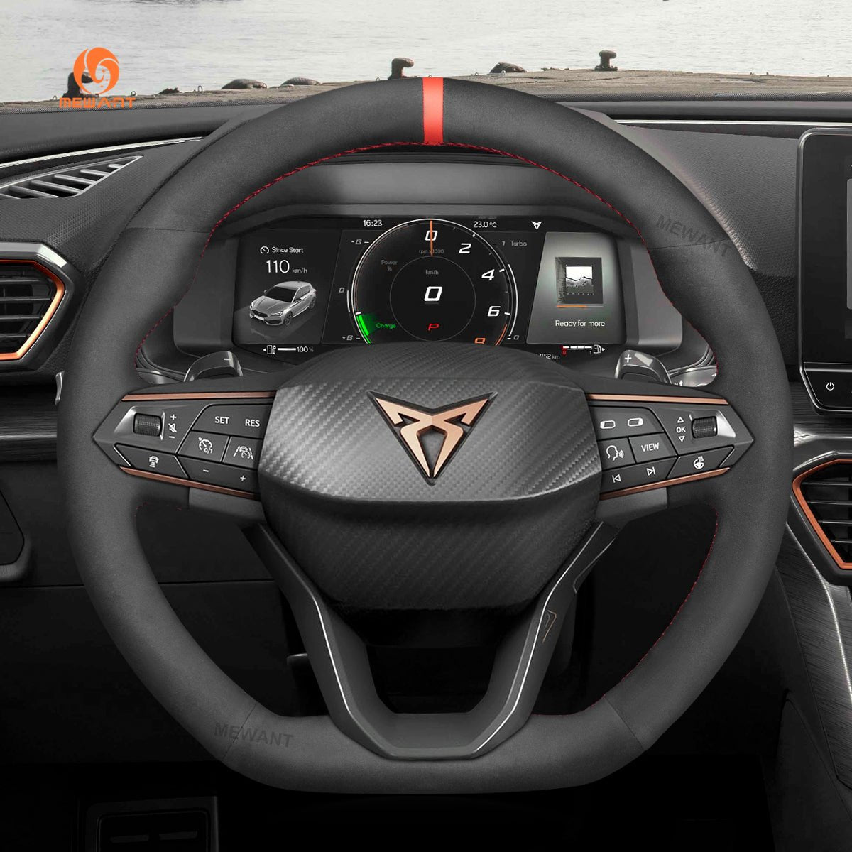 MEWANT Steering Wheel Cover for Seat Cupra Leon 2020 - 2021 - Alcantara, Leather, Carbon Fiber, Easy Install, Non - Slip, Best Steering Wheel Cover