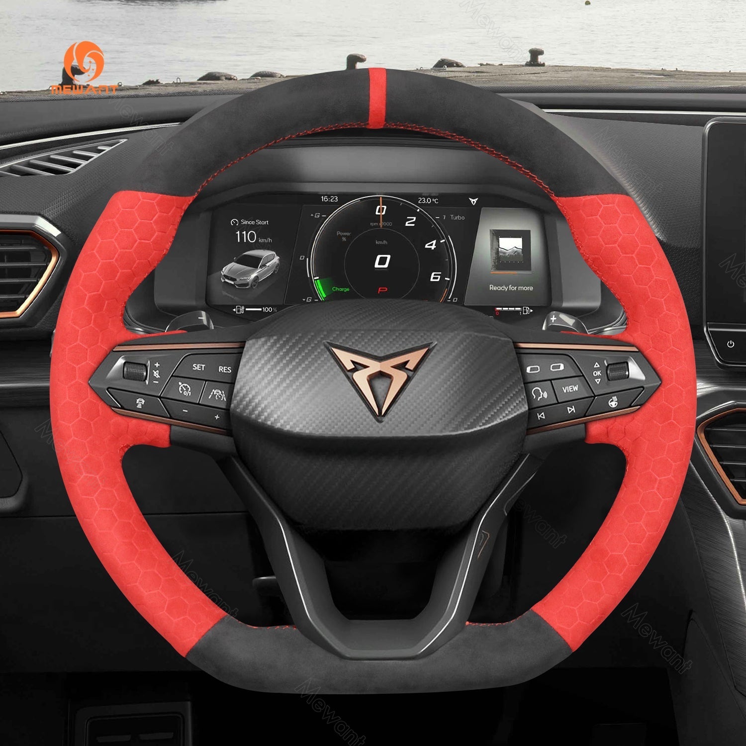 MEWANT Steering Wheel Cover for Seat Cupra Leon 2020 - 2021 - Alcantara, Leather, Carbon Fiber, Easy Install, Non - Slip, Best Steering Wheel Cover