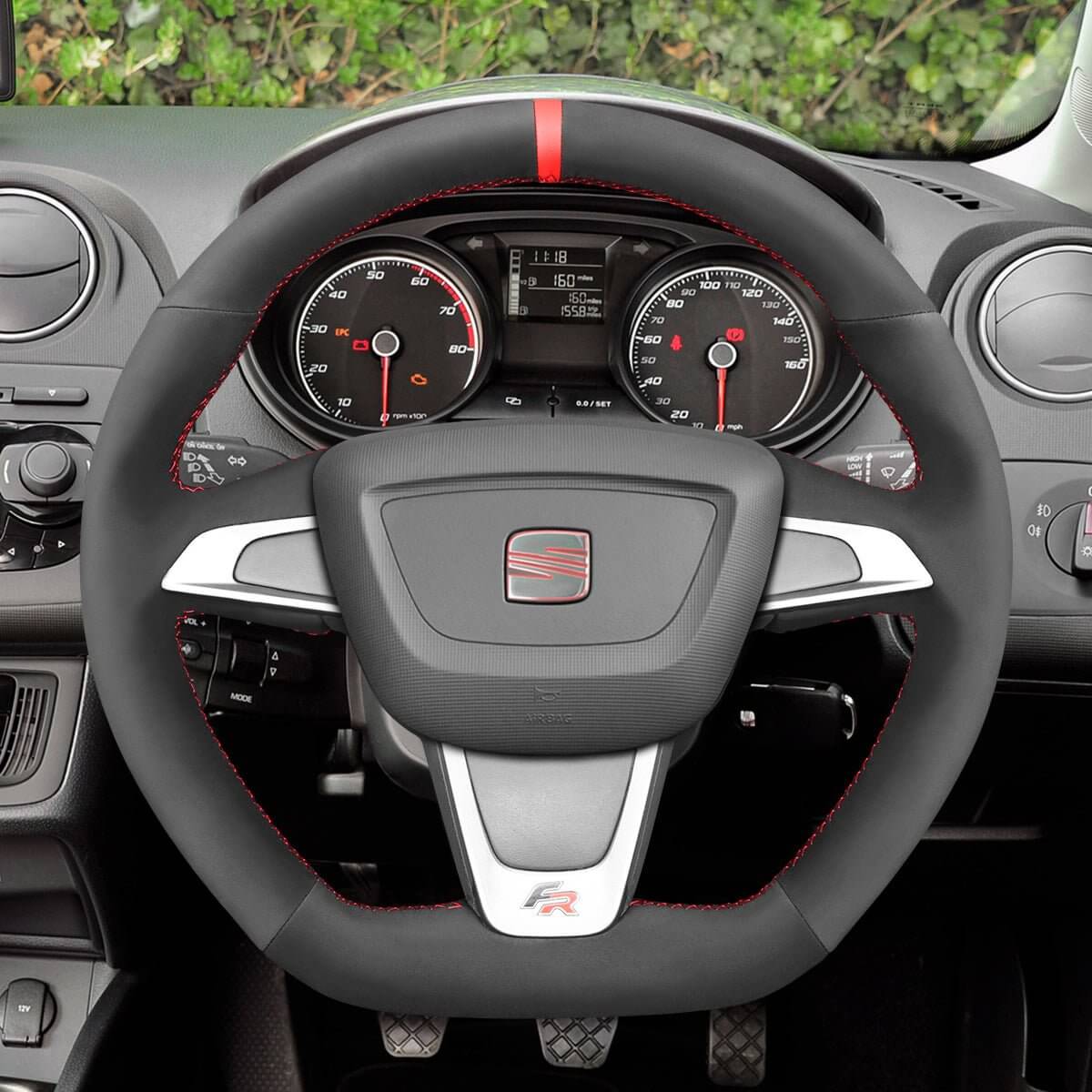 MEWANT Steering Wheel Cover for Seat Ibiza 6J FR|CUPRA Mii FR 2012 - 2020 - Alcantara, Leather, Carbon Fiber, Easy Install, Non - Slip, Best Steering Wheel Cover