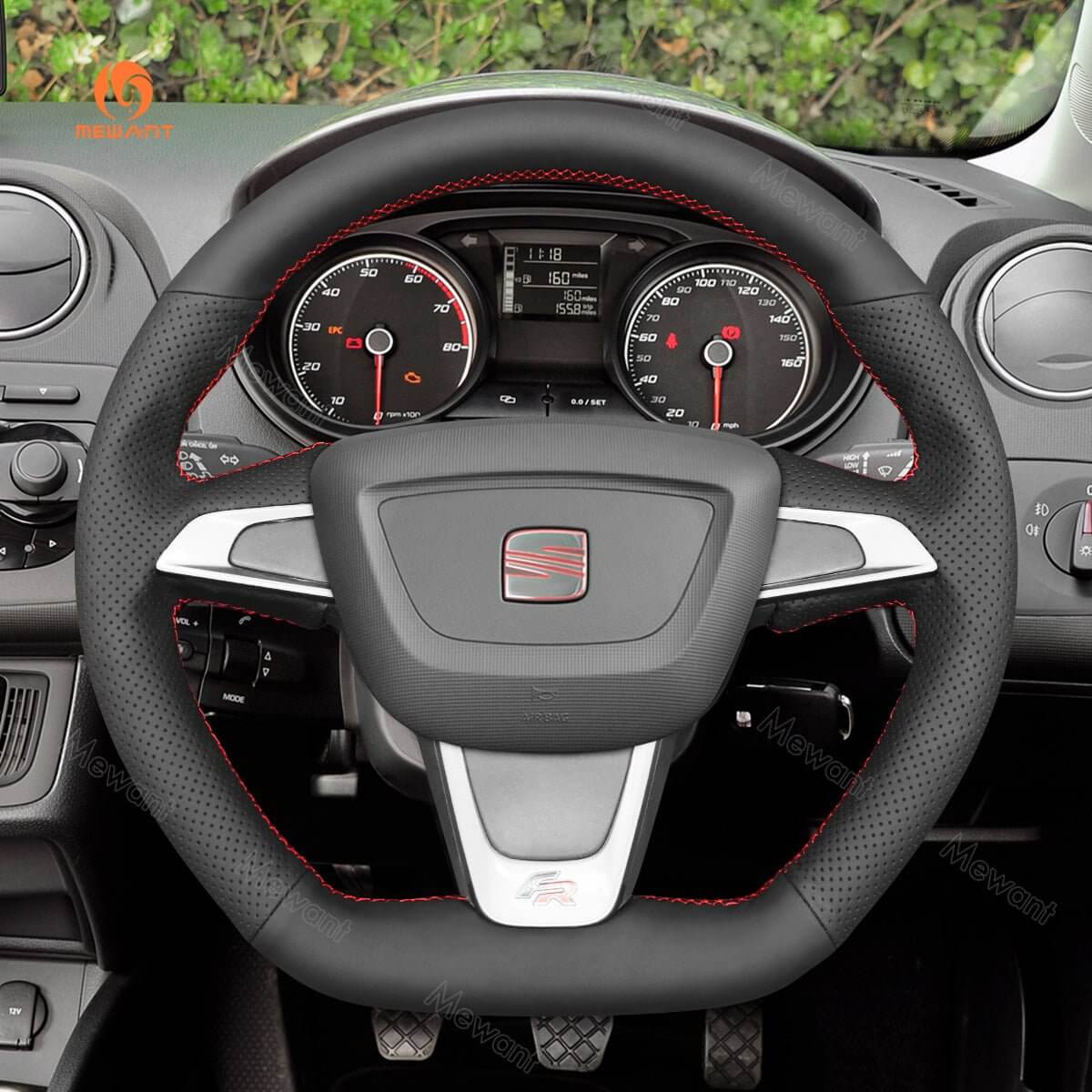 MEWANT Steering Wheel Cover for Seat Ibiza 6J FR|CUPRA Mii FR 2012 - 2020 - Alcantara, Leather, Carbon Fiber, Easy Install, Non - Slip, Best Steering Wheel Cover