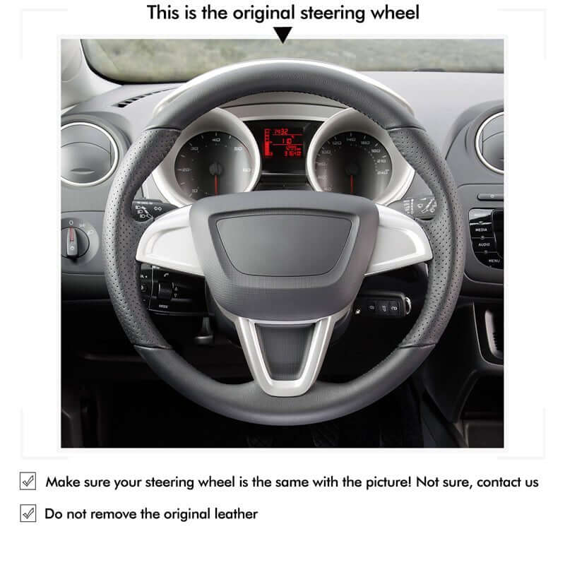 MEWANT Steering Wheel Cover for Seat Ibiza 6J Mii 2012 - 2020 - Alcantara, Leather, Carbon Fiber, Easy Install, Non - Slip, Best Steering Wheel Cover