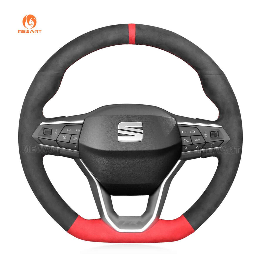 MEWANT Steering Wheel Cover for Seat Leon 2020 - 2021 Ateca 2020 - 2021 Tarraco 2020 - 2021 - Alcantara, Leather, Carbon Fiber, Easy Install, Non - Slip, Best Steering Wheel Cover