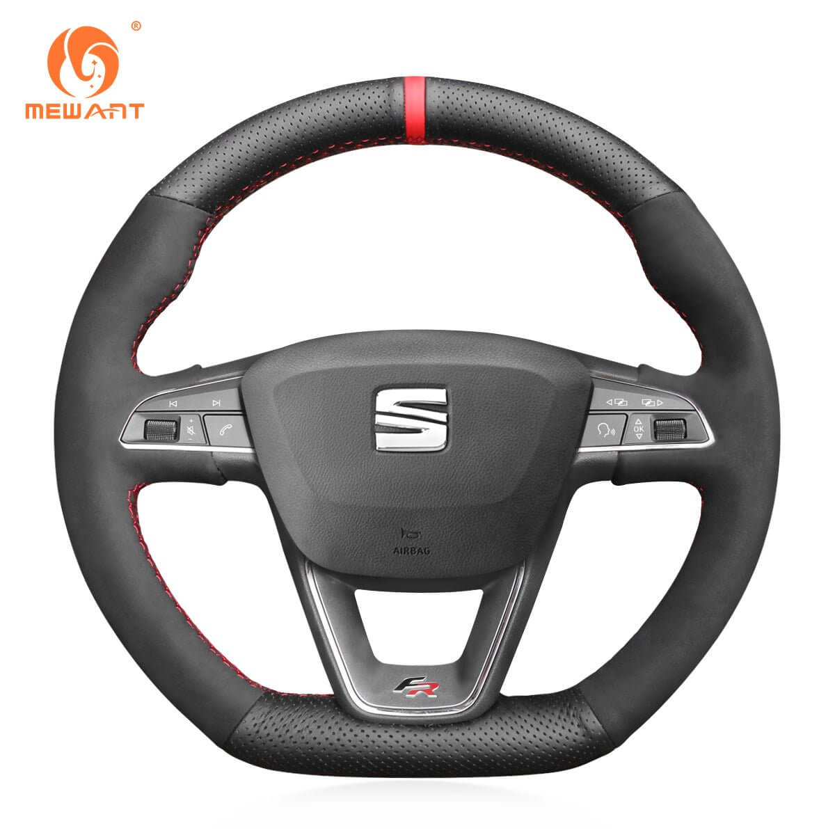 MEWANT Steering Wheel Cover for SEAT Leon 5F Ibiza 6F Alhambra 7N Arona Ateca Tarraco Toledo 2013 - 2021 - Alcantara, Leather, Carbon Fiber, Easy Install, Non - Slip, Best Steering Wheel Cover