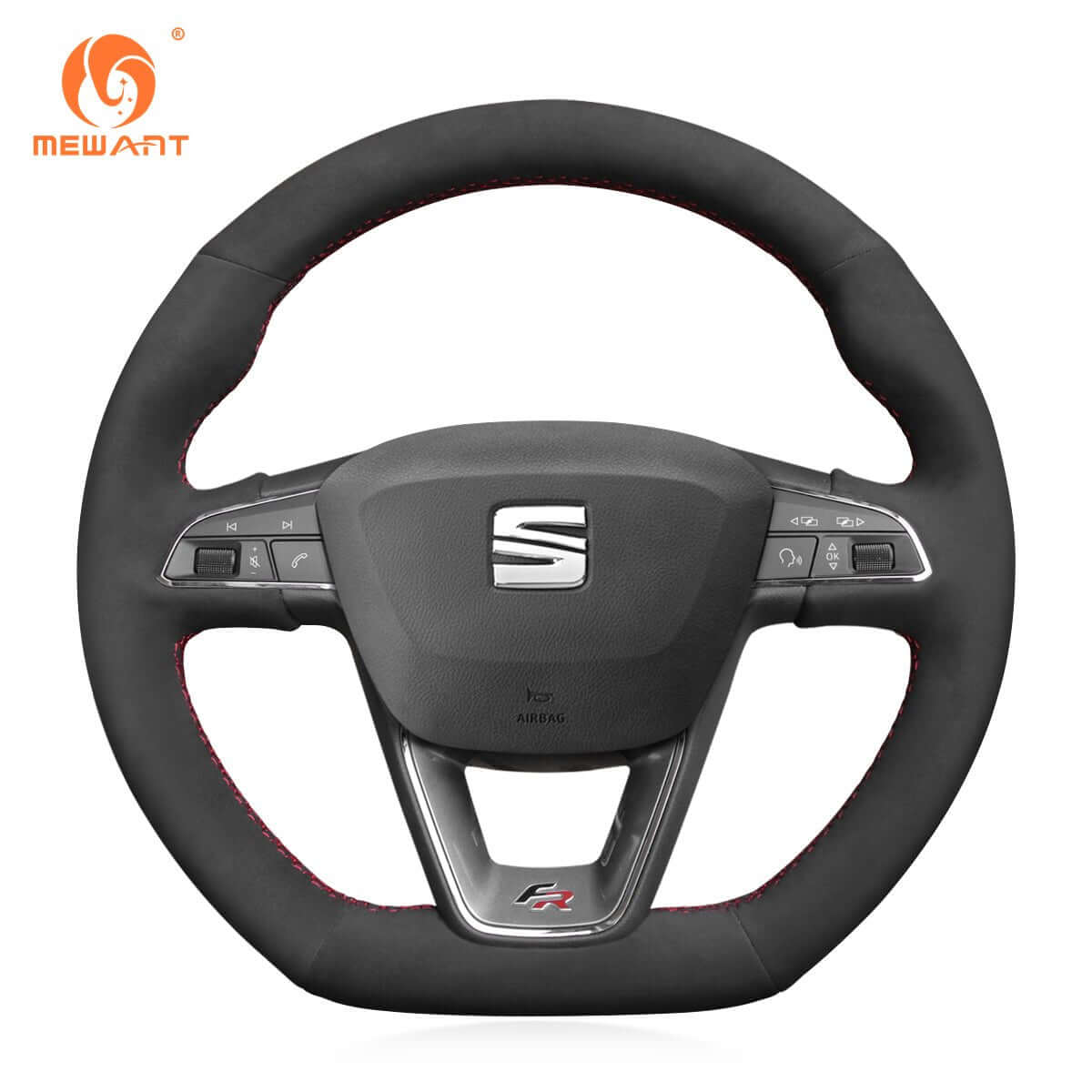 MEWANT Steering Wheel Cover for SEAT Leon 5F Ibiza 6F Alhambra 7N Arona Ateca Tarraco Toledo 2013 - 2021 - Alcantara, Leather, Carbon Fiber, Easy Install, Non - Slip, Best Steering Wheel Cover
