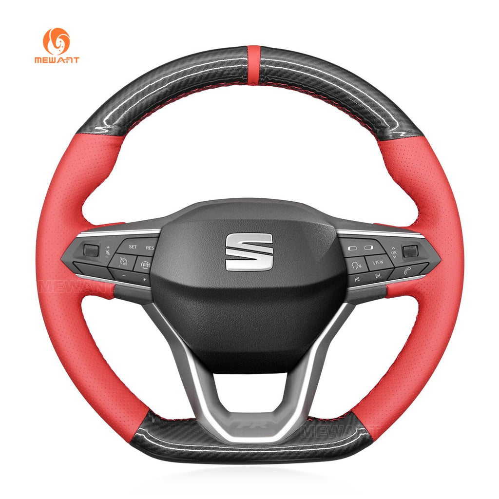 MEWANT Steering Wheel Cover for Seat Leon Ateca Tarraco 2020 - 2021 - Alcantara, Leather, Carbon Fiber, Easy Install, Non - Slip, Best Steering Wheel Cover